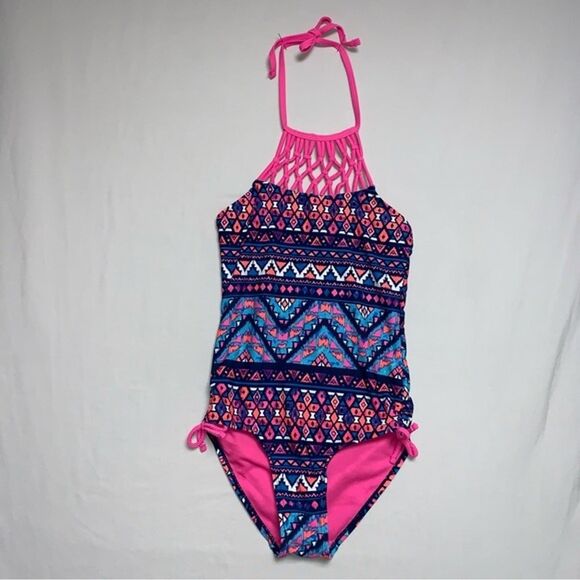 SO Other - Neon Hot Pink Tribal Bathing Suit One Piece Swimsuit Girls 7-8 Swim Beach Pool